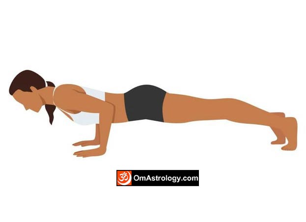 chaturanga dandasana yoga pose (four-limbed staff pose) meaning uses