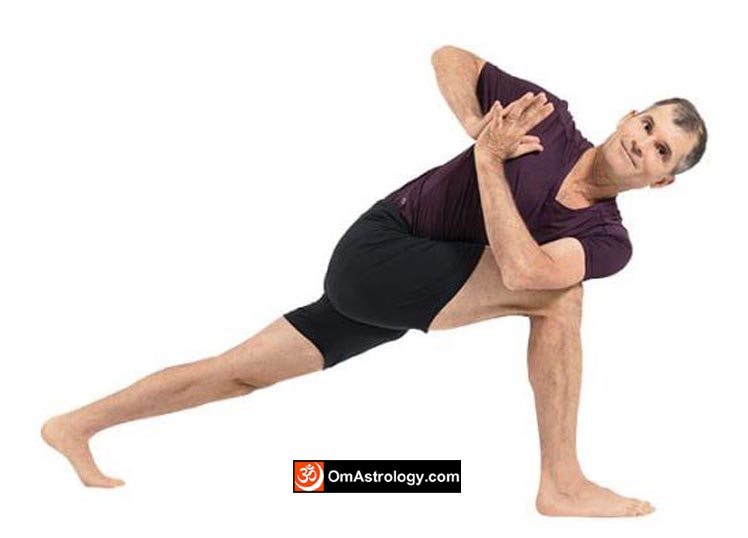parivrtta parsvakonasana yoga pose (revolved side angle pose) meaning uses